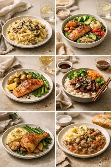 A collage of home-cooked dishes, set 4